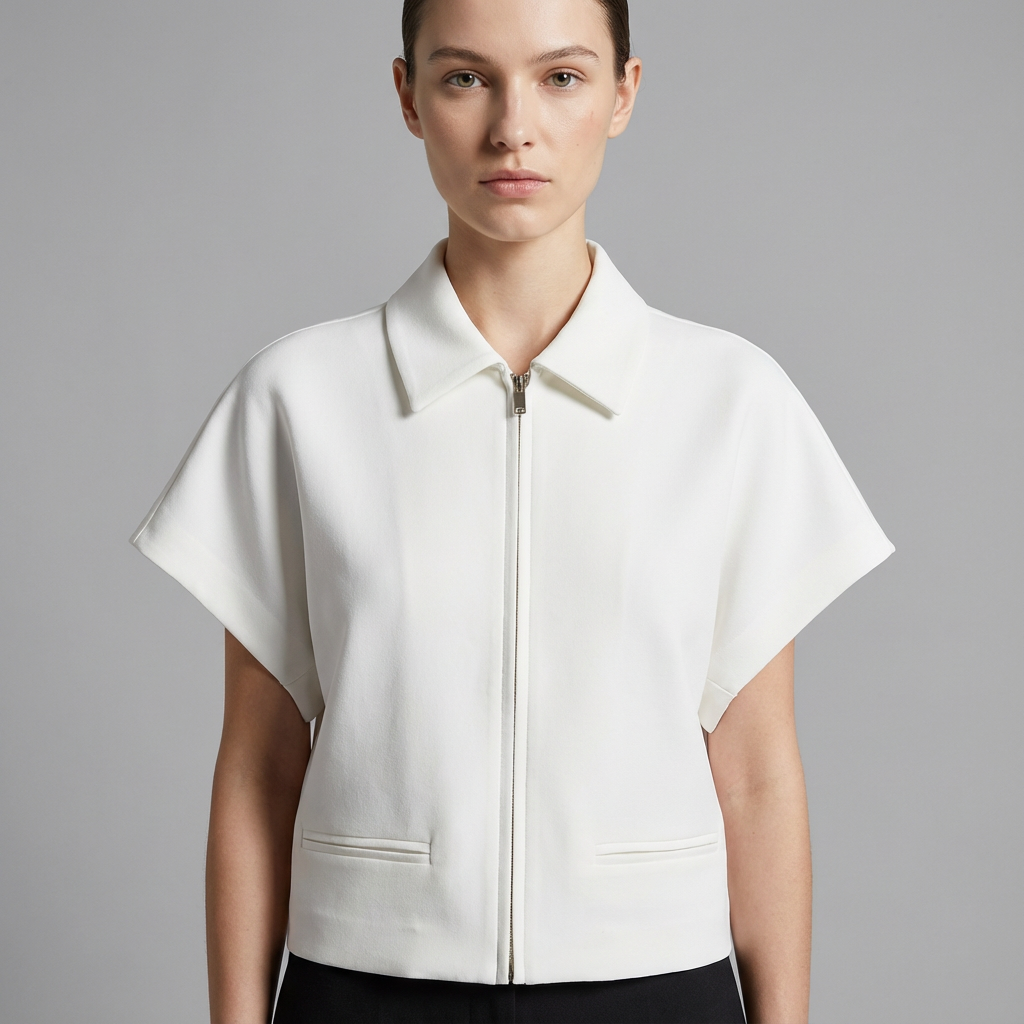 Veste varsity zippée à manches courtes pour femme coupe courte pour tenues