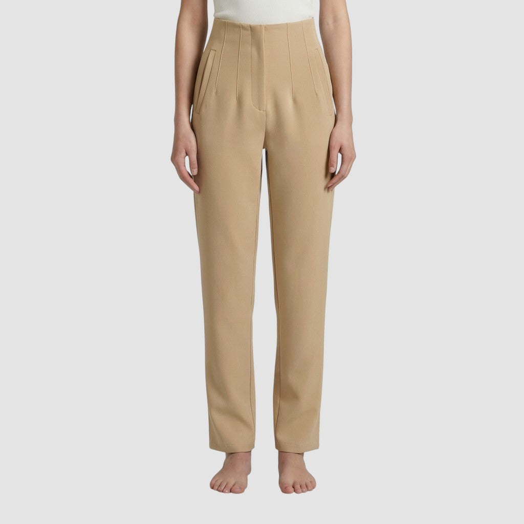 Pantalon femme taille haute slim en coupe crayon longue raffiné