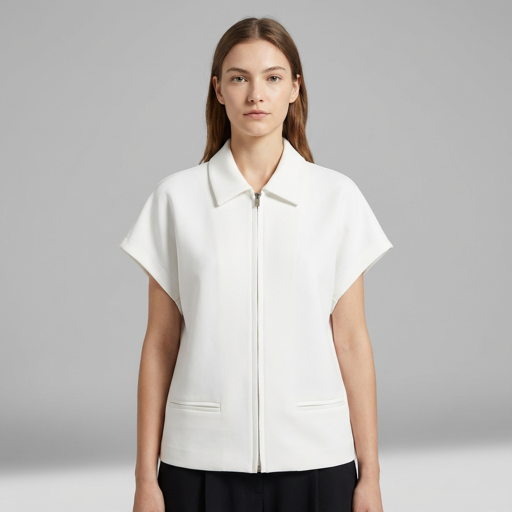 Veste varsity zippée à manches courtes pour femme coupe courte pour tenues