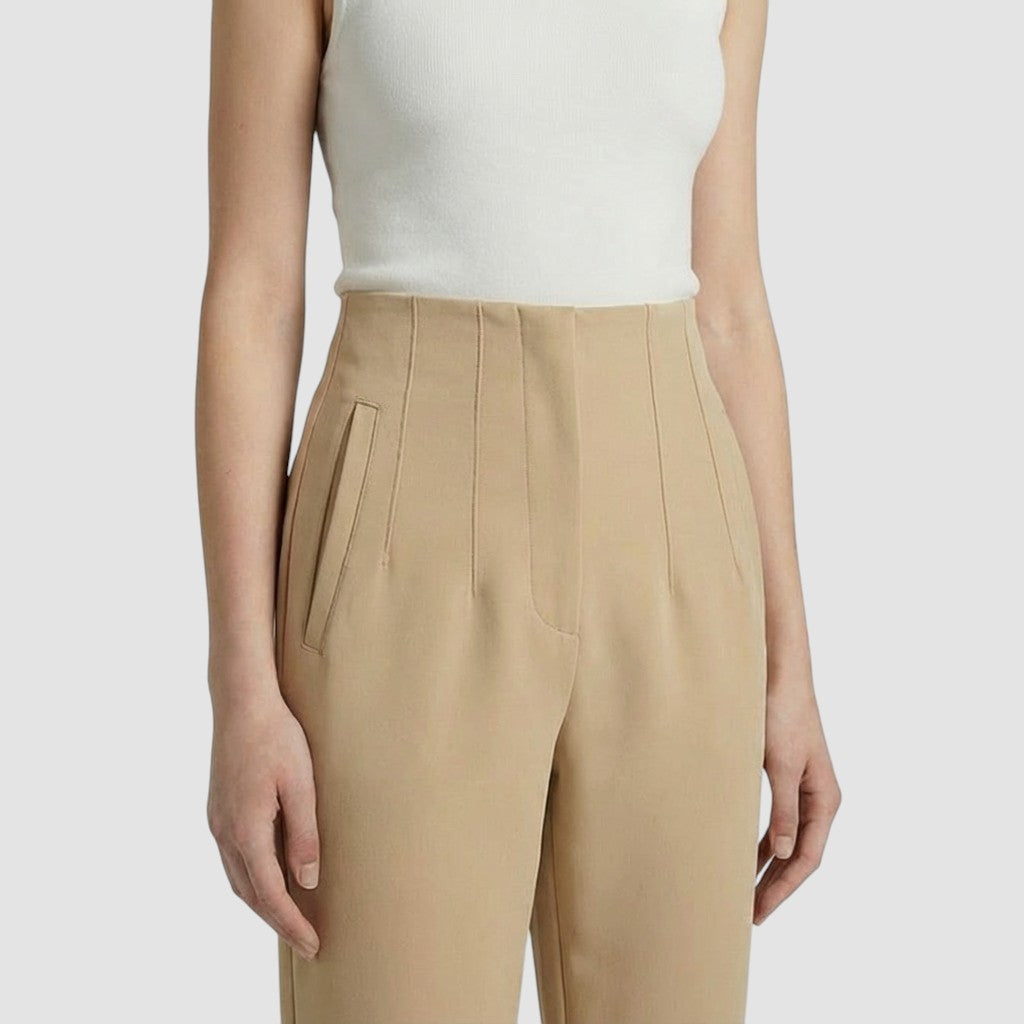 Pantalon femme taille haute slim en coupe crayon longue raffiné