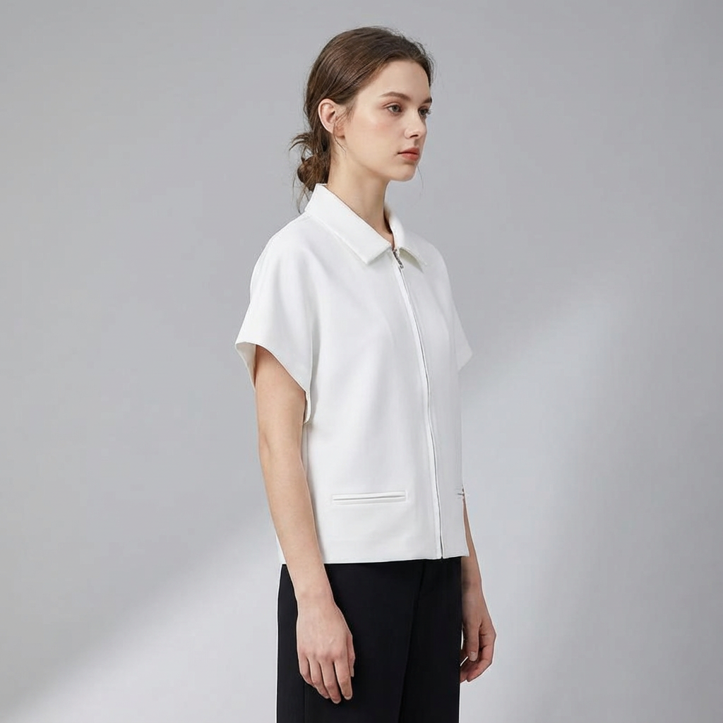 Veste varsity zippée à manches courtes pour femme coupe courte pour tenues