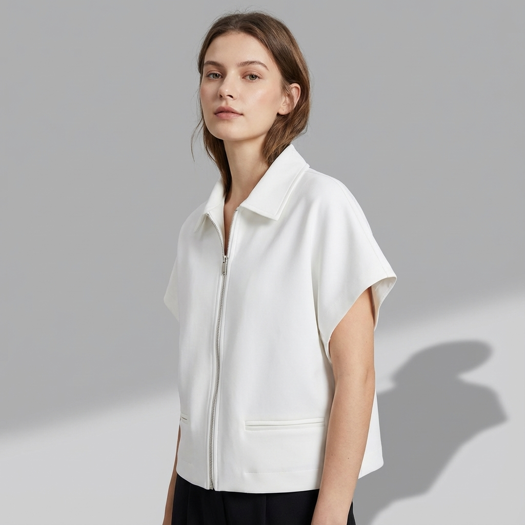 Veste varsity zippée à manches courtes pour femme coupe courte pour tenues