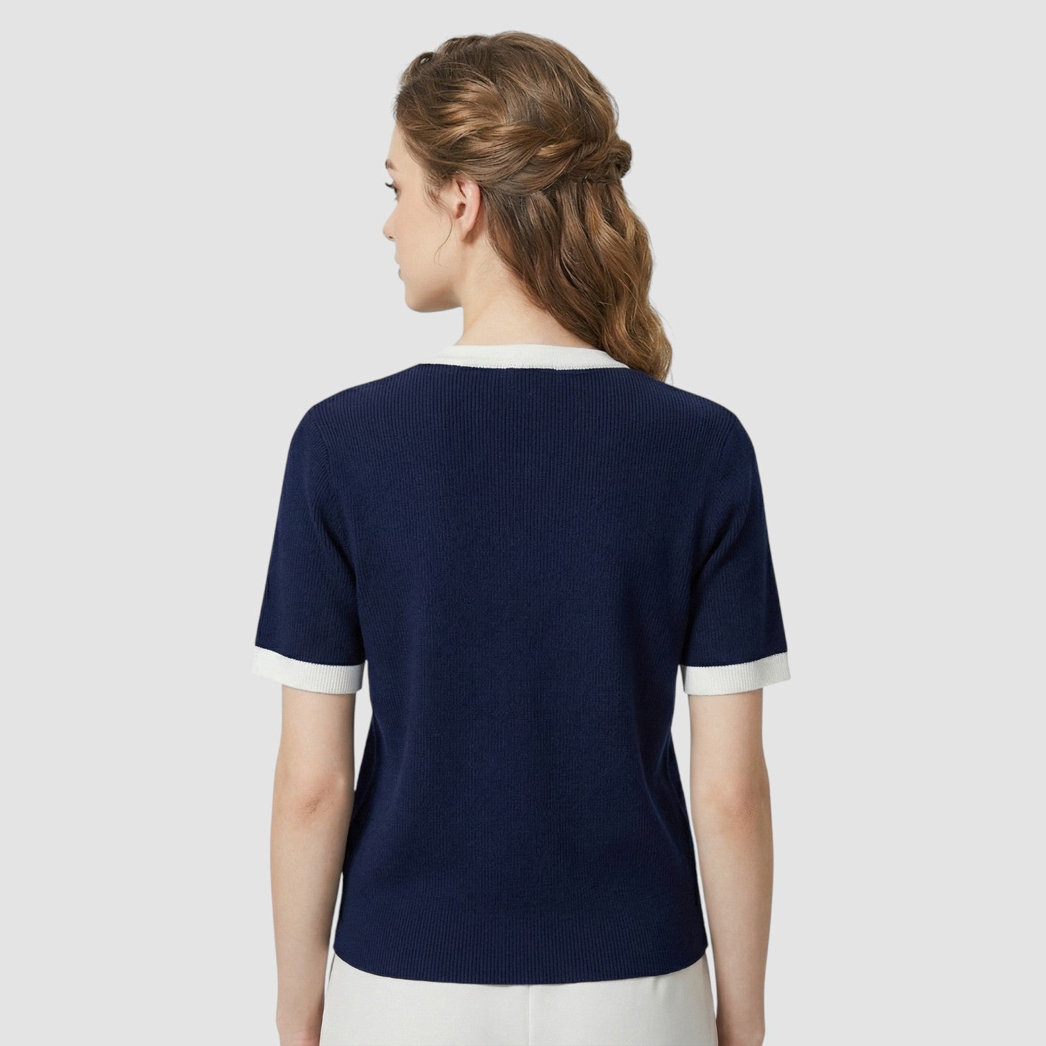 Gilet court en maille pour femme – Haut noir rétro élégant boutonné