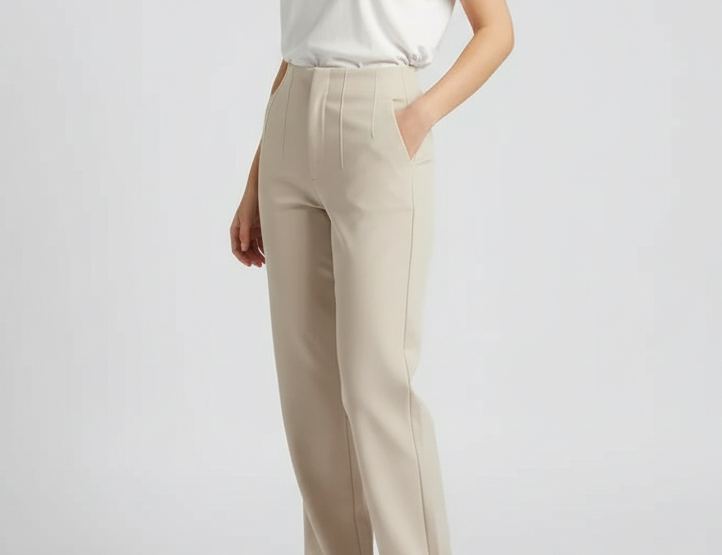 Pantalon femme taille haute slim en coupe crayon longue raffiné