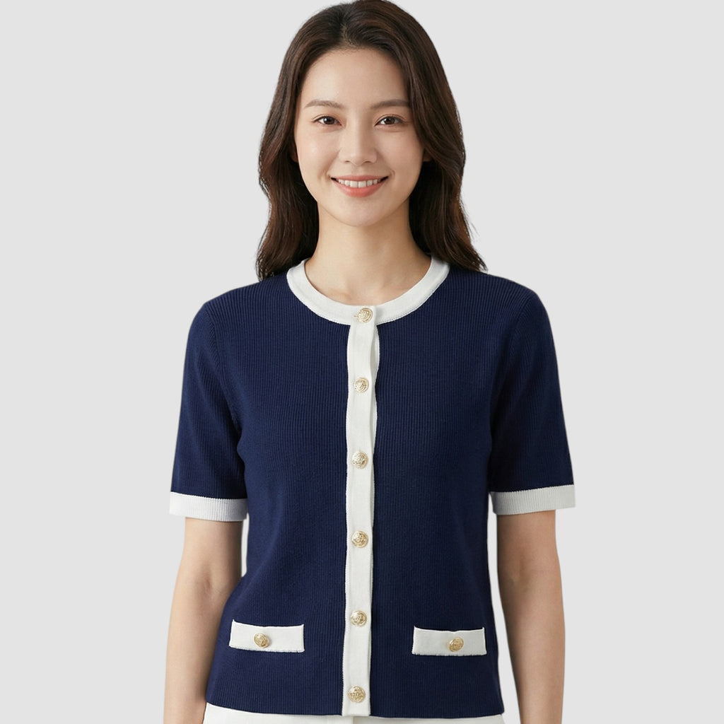 Gilet court en maille pour femme – Haut noir rétro élégant boutonné