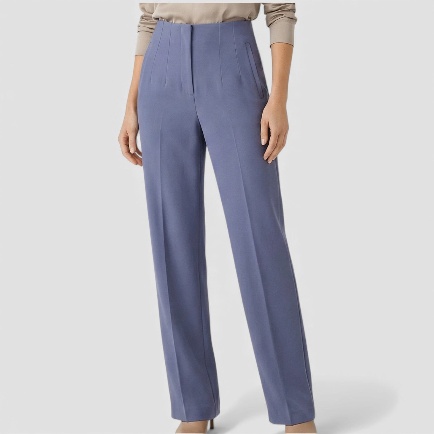 Pantalon femme taille haute slim en coupe crayon longue raffiné