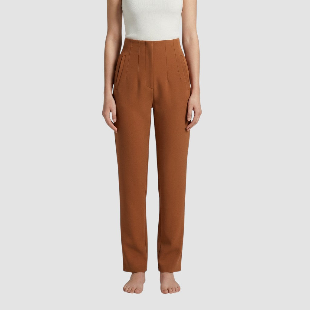 Pantalon femme taille haute slim en coupe crayon longue raffiné