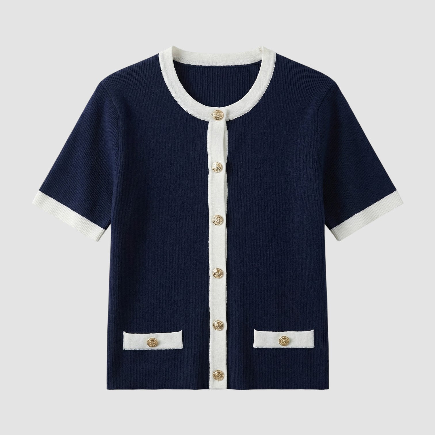 Gilet court en maille pour femme – Haut noir rétro élégant boutonné