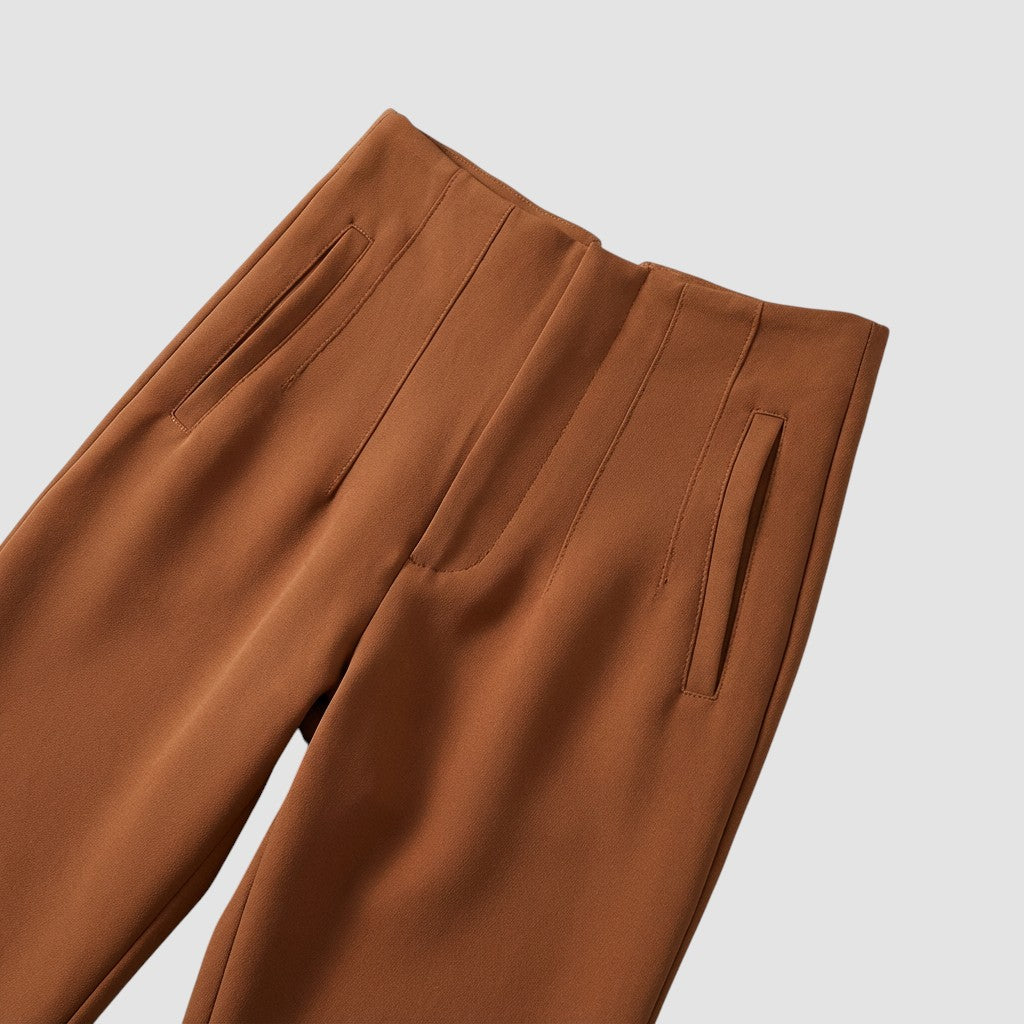 Pantalon femme taille haute slim en coupe crayon longue raffiné