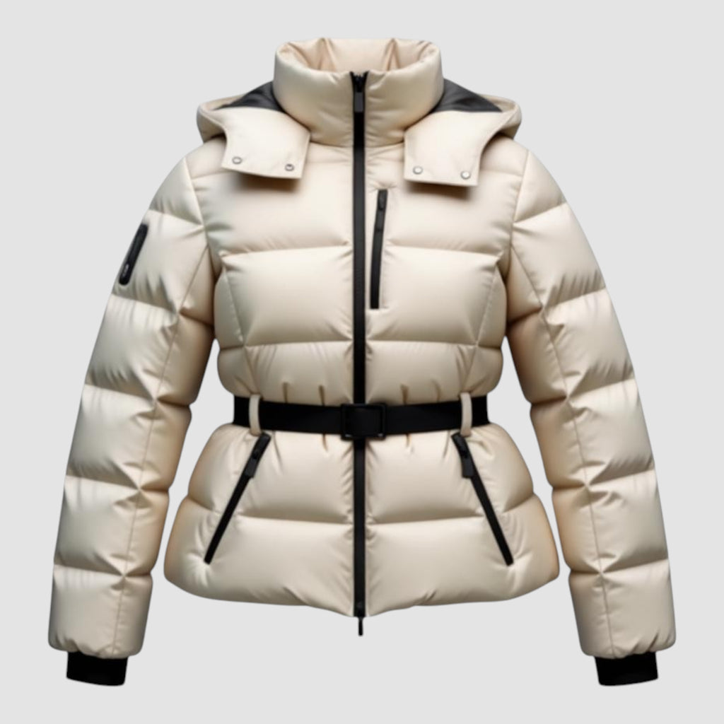 Veste d'hiver pour femme en duvet avec taille ceinturée et poignets