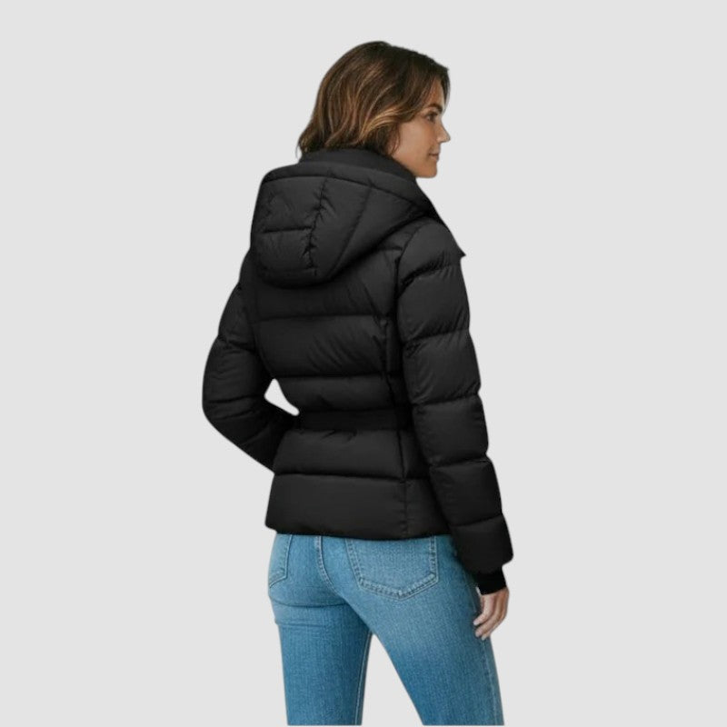 Veste d'hiver pour femme en duvet avec taille ceinturée et poignets