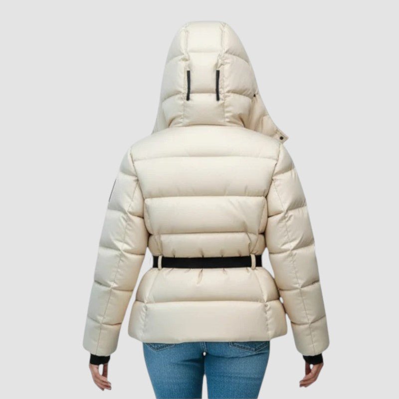 Veste d'hiver pour femme en duvet avec taille ceinturée et poignets