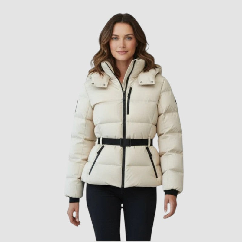 Veste d'hiver pour femme en duvet avec taille ceinturée et poignets
