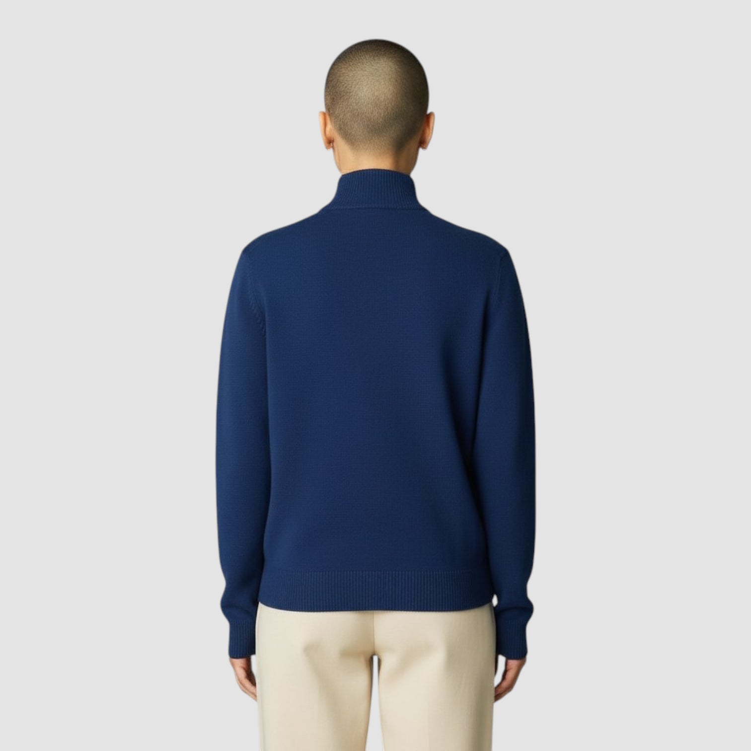 Pull zippé épais en laine pour homme à col montant, en maille