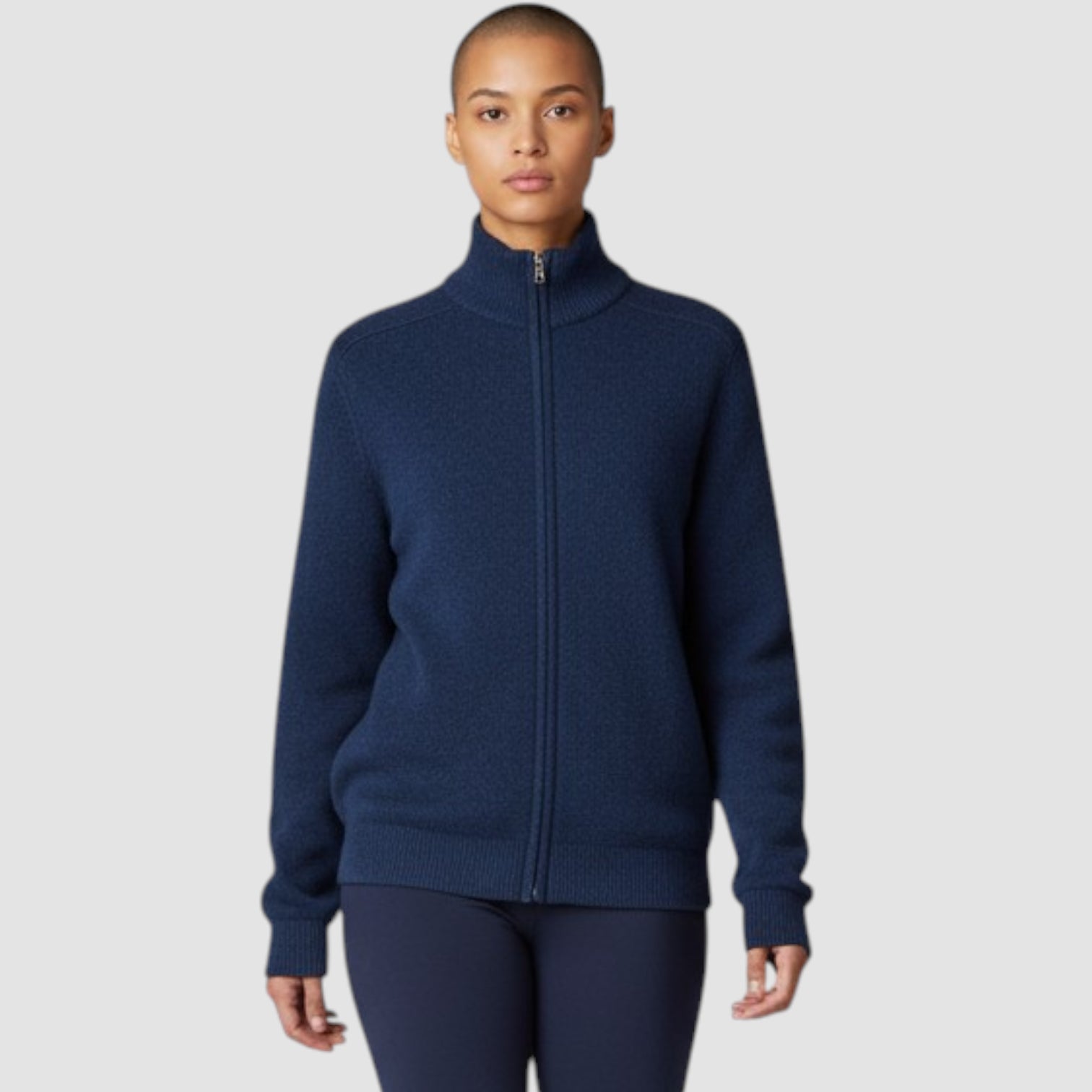 Pull zippé épais en laine pour homme à col montant, en maille