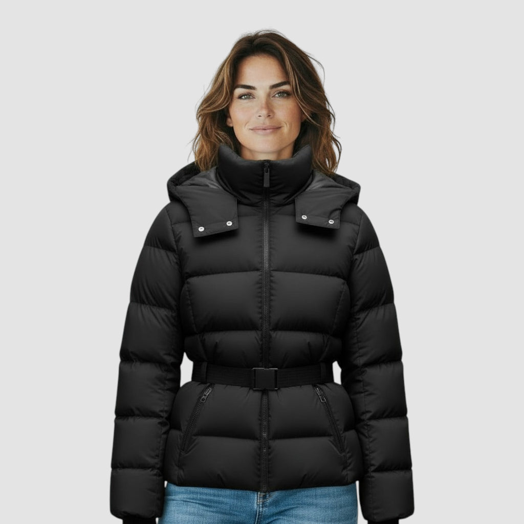 Veste d'hiver pour femme en duvet avec taille ceinturée et poignets