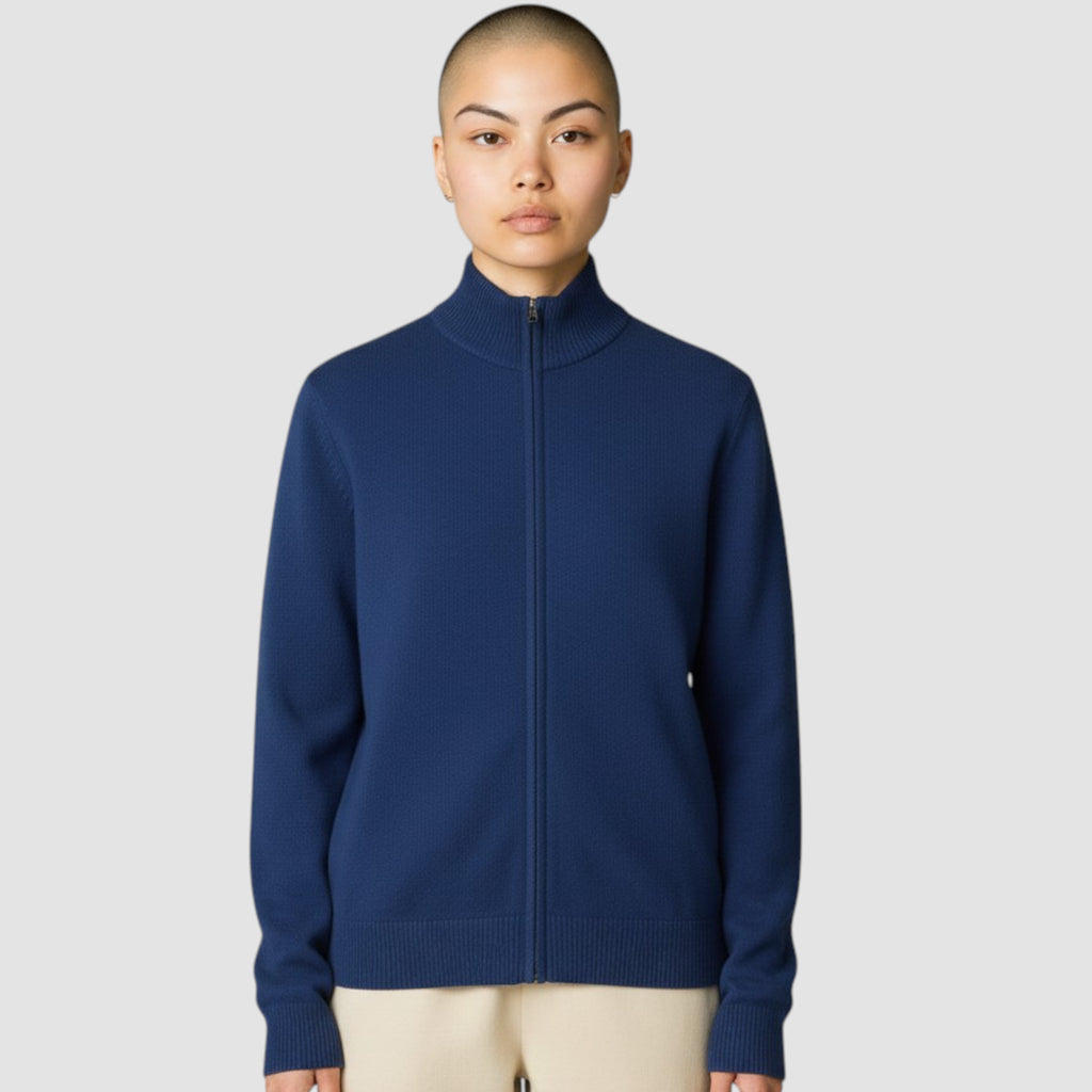 Pull zippé épais en laine pour homme à col montant, en maille