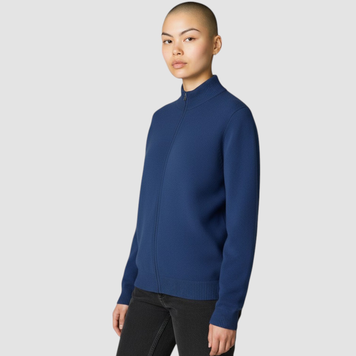 Pull zippé épais en laine pour homme à col montant, en maille