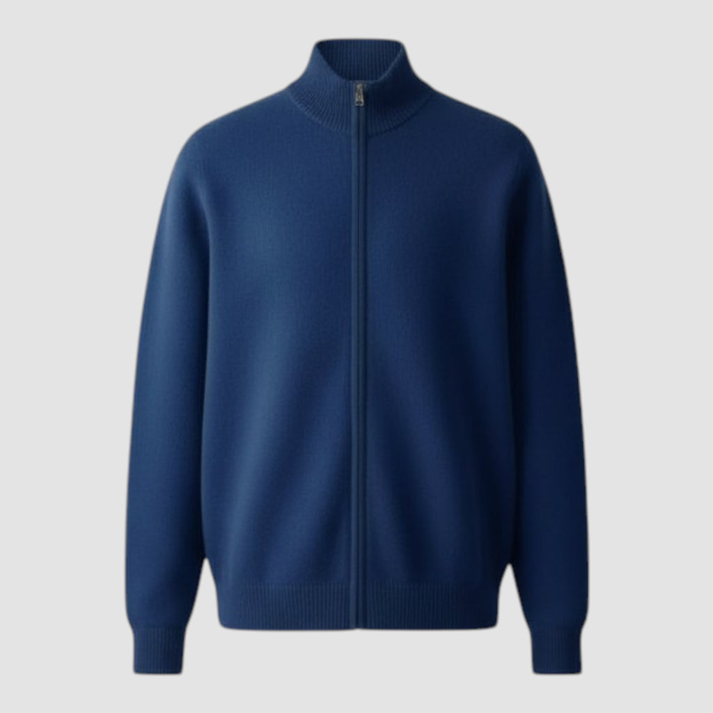 Pull zippé épais en laine pour homme à col montant, en maille