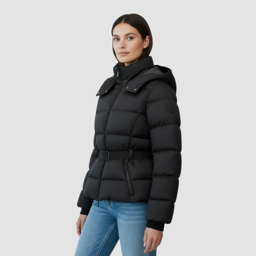 Veste d'hiver pour femme en duvet avec taille ceinturée et poignets