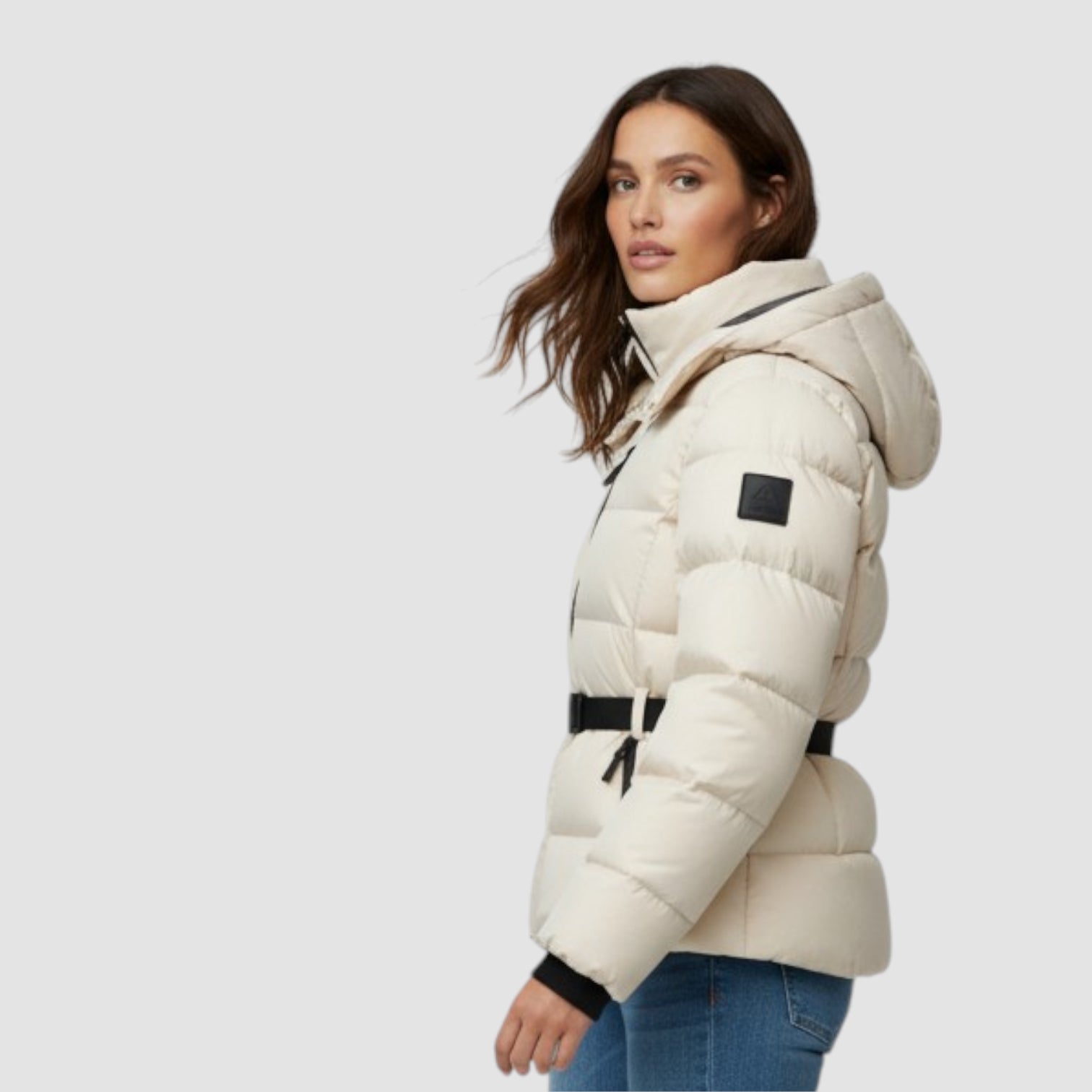 Veste d'hiver pour femme en duvet avec taille ceinturée et poignets